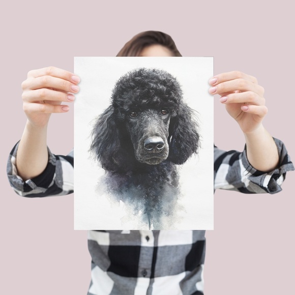 Watercolor Black Poodle Portrait Wall Art Print Poster, Unframed - Pet Artwork - Picture 4 of 6